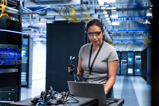 Woman working with servers