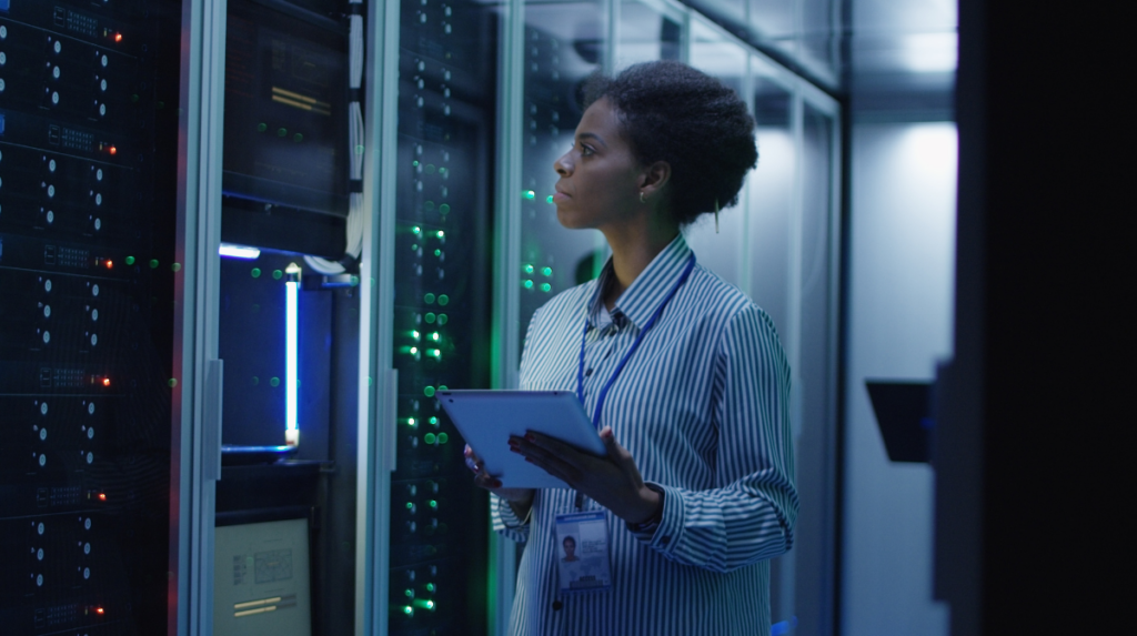 Woman working in data center