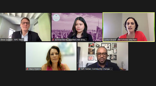 Five people on a virtual panel call.