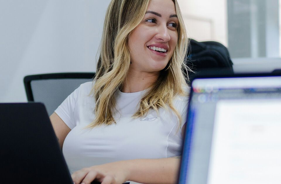 Female student working on computer.